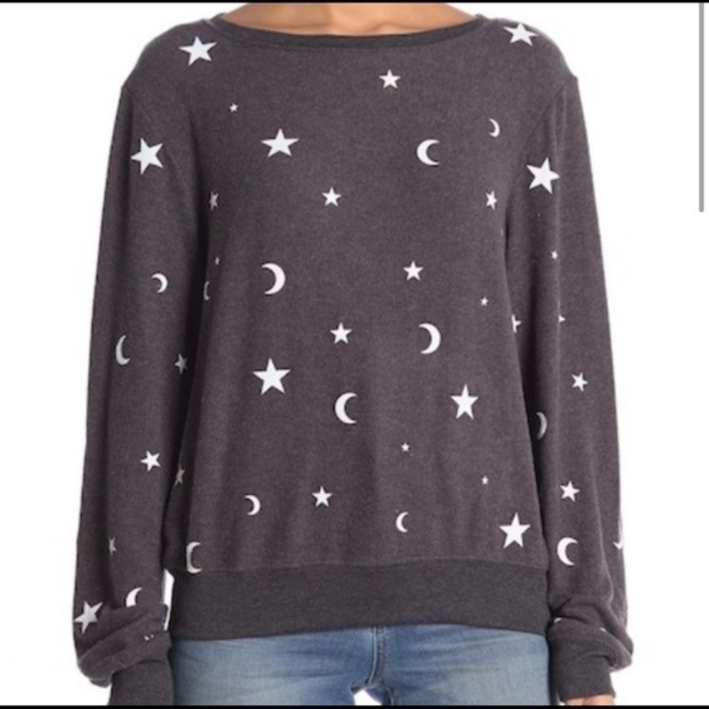 Wildfox Celestial Star and‎ Moon Print Sweatshirt Charcoal Grey Womens Large